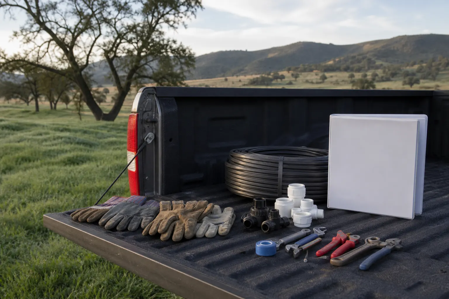 Field tools and work equipment prepared for agricultural training