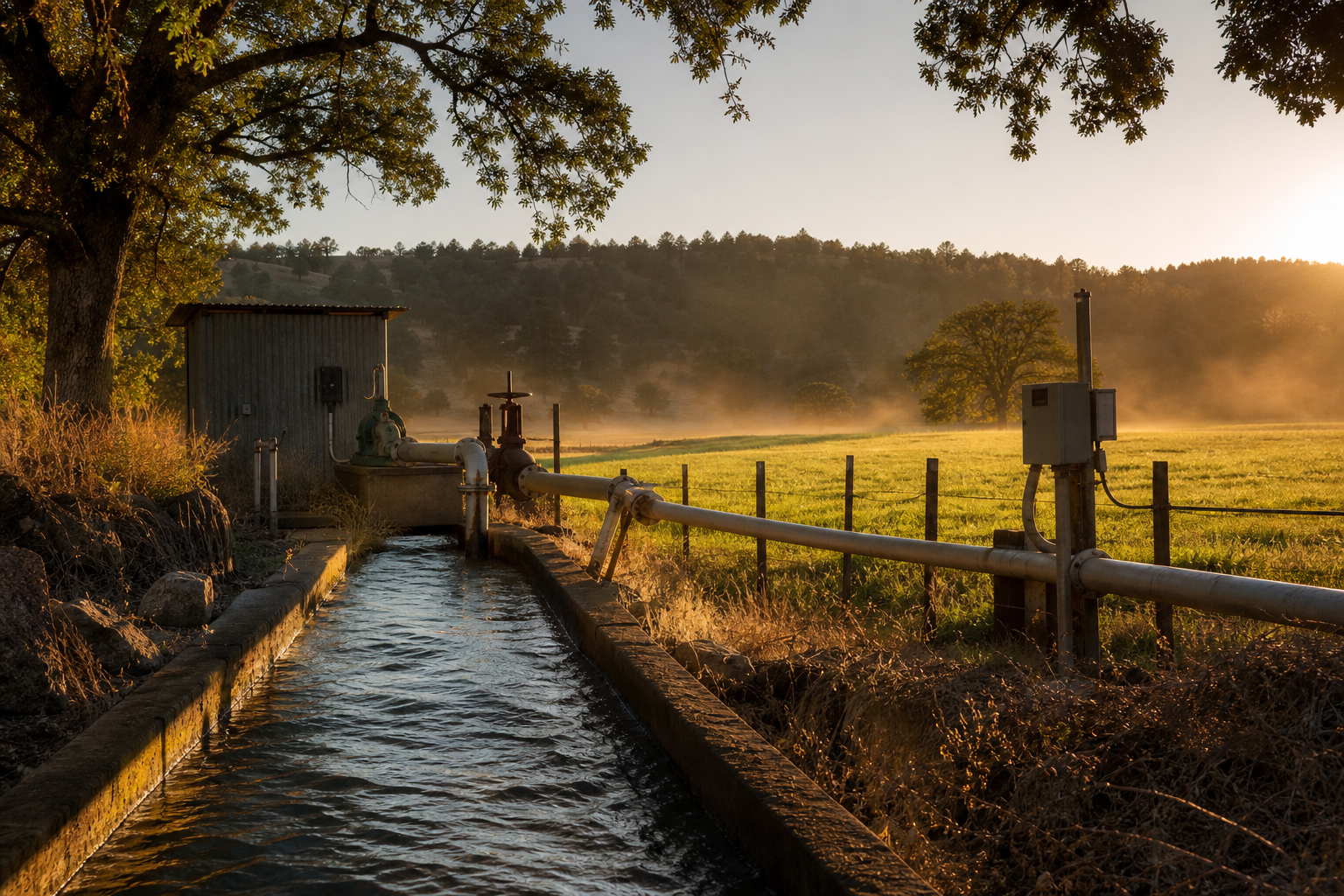 Irrigation lines and water infrastructure in a field
